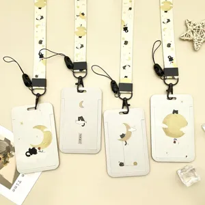 Porte-Badge Mignon Chat Noir Avec Cordon Étui de Carte en Plastique Portable pour Étudiants Bureau Accès Carte IC