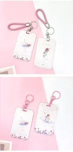 Porte-carte rose planète avec lanière étui pour carte d'étudiant ensemble mignon