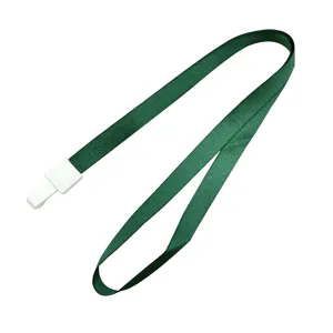 Dark green lanyard with white plastic buckle for ID card badge holder, 1.5cm width strap.