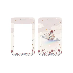 Porte-carte d'identité planète rose mignon, étui de badge de campus avec lanière.