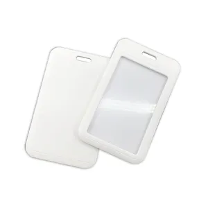 Portatarjetas de identificacion deslizante blanco y portacarnet para estudiantes, limpio.