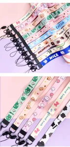 Colorful cute cartoon pattern long neck lanyard with metal hook for keys and ID cards.