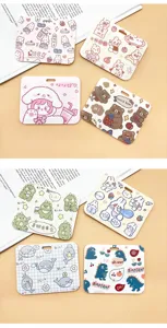 Cute cartoon pull card holder set for student bus meal access card protective sleeve