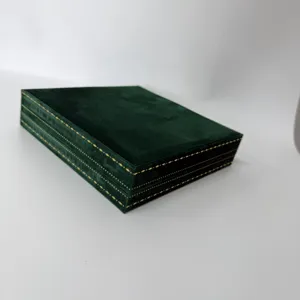 Joyero de Terciopelo Verde Oscuro de Lujo Cuadrado Borde Dorado Organizador de Pendientes Collares Anillos Regalo de Mujer