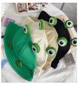 Cute frog bucket hat summer sun protection cotton basin hat stylish casual outdoor caps for women