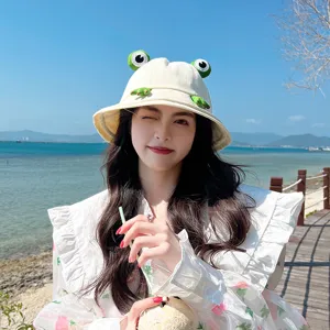 Cute frog bucket hat for women summer sun protection cute design outdoor beach casual cap