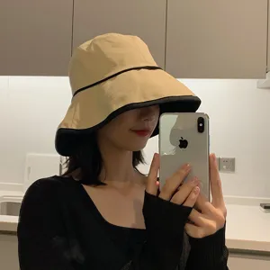 Chapeau bob beige pour femme été protection solaire large bord style coréen chic décontracté