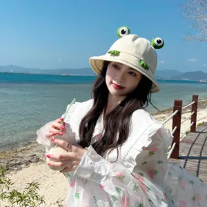 Cute frog bucket hat for women summer sun protection casual beach fashion cute hat apparel item