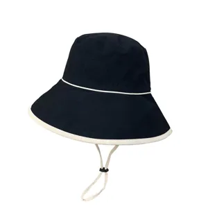 Chapeau bob été femme large bord protection solaire noir chapeau de bassin mode.