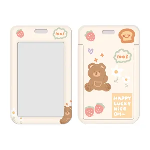INS cute cartoon brown bear ID card holder, student bus IC card protective sleeve cover.
