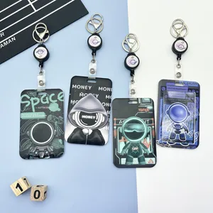 Astronaut Space Cartoon Retractable Card Holder With Lanyard Reel Hook For Students Bus ID Card Badge Office Supplies