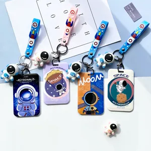 Cute space astronaut ID card holder with lanyard and pendant set for student bus cards.