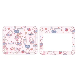 Cute cartoon rabbit card holder for student bus card ID badge protective cover pink