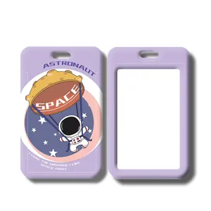 Plastic sliding hard shell astronaut card holder for student ID badge bus pass cover