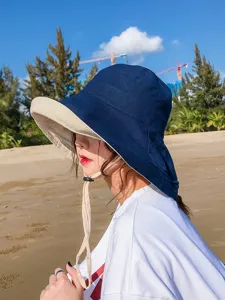 Cappello da sole reversibile versatile da donna in stile coreano con tesa larga estivo