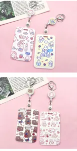 Cute cartoon card holder with retractable reel ID badge holder kawaii student bus card case