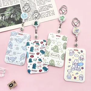 Cute cartoon retractable badge holder set student bus card sleeve keychain main view
