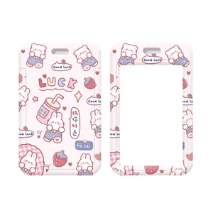 Cute pink cartoon card holder ID badge holder student bus pass cover keychain case