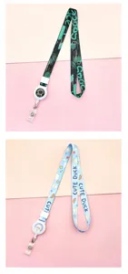 Cartoon retractable lanyard ID badge holder with cute space and duck design for students.