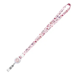Pink cute cartoon lanyard retractable badge reel student ID card holder neck strap