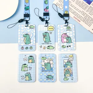 Cartoon Crocodile ABS Plastic Card Holder Student Bus Meal ID Card Case Storage With Lanyard Cute Animal Design School Office Supplies