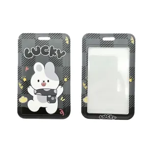 Porte-carte d'identité mignon lapin de dessin animé avec fenêtre transparente pour étudiants.