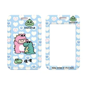 Cute cartoon dinosaur pattern ABS plastic student bus card holder ID badge protector case