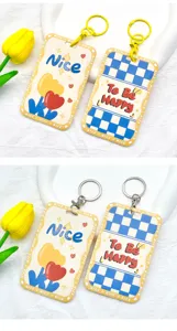 Porte-carte mignon style INS avec corde à ressort, porte-clés de protection de carte étudiante.