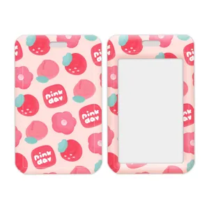 Portacarte rosa carino protettore di badge d'identità del campus stile kawaii dolce