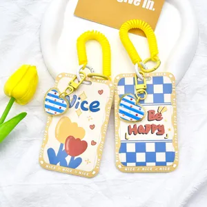 Porte-Carte d'Identité Étudiant Style Ins Avec Cordon à Ressort Floral Tulipe Plaid Protecteur de Carte de Bus Badge de Travail Porte-Clés