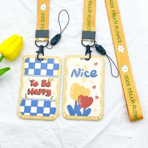 Étui de Carte Mignon Style INS avec Cordon et Câble à Ressort Protecteur de Badge Clé
