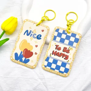 Porte-carte style ins avec porte-cles ressort, etui protection mignon pour badge.