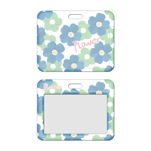 Horizontal Floral Embossed Card Holder Lanyard Retractable Badge Reel Student Campus Bus Metro IC ID Card Protector Case