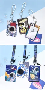 Cute astronaut sliding card holder with lanyard for student ID and bus pass protection.