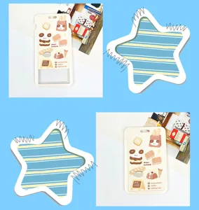 Cute cartoon bread pattern card holder detail, durable student bus card badge sleeve display.
