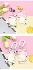 Cute cartoon transparent card holder ID badge protector with keychain and lanyard details