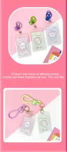 Cute cartoon student transparent card holder protective cover with neck strap and bell detail.