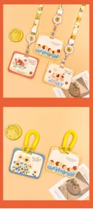 Cute floral student ID card holder with lanyard and strap set for school daily use.