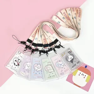 Cute Cartoon PP Transparent Card Sleeve Student Campus ID Card Holder Flip Case Protection Cover Bag Neck Lanyard Keychain Accessories For Kids Teens School Everyday