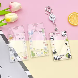 Cute cartoon clear card holder transparent ID badge holder set with lanyard for school bus card