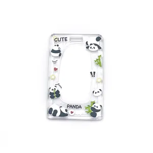 Transparent acrylic cartoon panda card holder student bus ID badge protective case