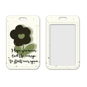 INS Style ABS ID Card Holder With Lanyard Protective Case For Student Bus Card Floral Heart Pattern Badge Holder For Women