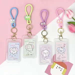 Cute student cartoon card holder transparent cover campus ID badge holder with lanyard cute design