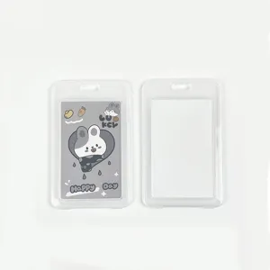 Transparent PP cartoon student ID card holder clear protective badge case flip cover