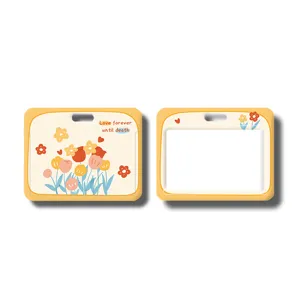 Cute cartoon floral card holder with yellow border for student ID and transit cards.