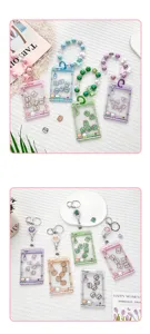 Cute acrylic shaker ID card holder with colorful beaded strap and retractable reel set.