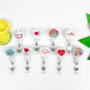 Retractable Badge Reel Holder With Heart Stethoscope Pattern ABS ID Name Tag Clip For Nurse Doctor Students Medical Office Accessories
