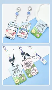 Cute cartoon cow ID card holder set with neck lanyard student bus metro pass protective case