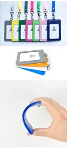 Multi-color PU leather ID badge holder with lanyard double card slots flexible office card cover
