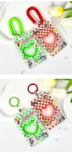 Dopamine transparent card holder with lanyard, cute grid student bus badge protective cover.